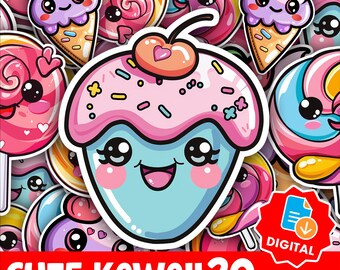 Sweet Kawaii Dessert Clipart: PNG Stickers for Journaling (Digital Download)