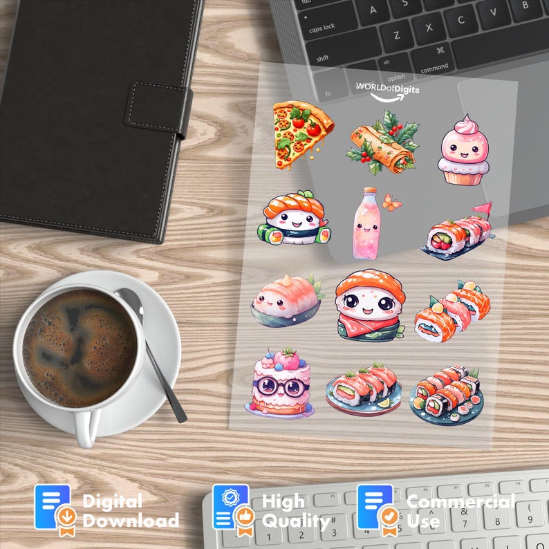 Kawaii Anime Food Sticker Clipart Bundle: Chibi Dessert Graphics (PNG ...