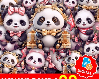 Kawaii Panda Clipart & Sticker Pack: Chibi Bear PNG Graphics (Commercial Use, Digital Download