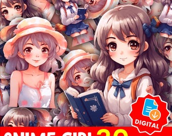 Kawaii anime schattig meisje sticker bundel png, pastel anime clipart voor planners tijdschriften, Cricut project, instant download afdrukbare set-5