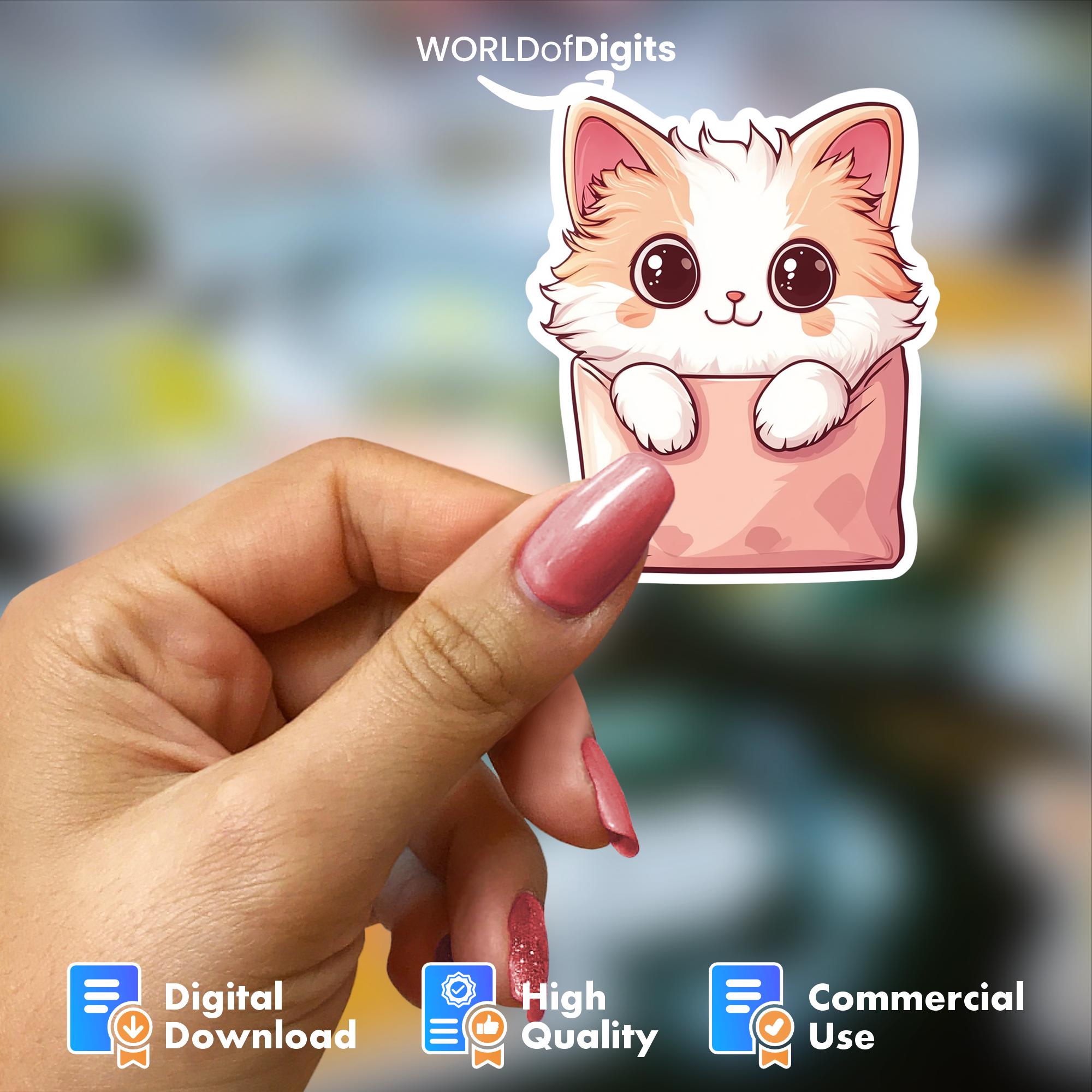 Kawaii Cat Sticker Pack | Cute Kitty in Packet PNG Bundle | Adorable ...