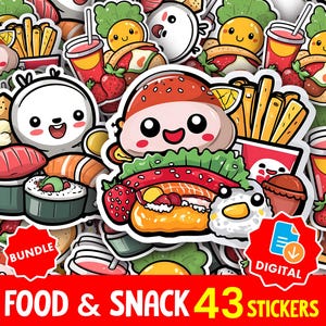 Cute Kawaii Food Stickers PNG | Adorable Snack Clipart Pack | Funny Digital Treat Sticker Bundle for Journals, Planners & Crafts