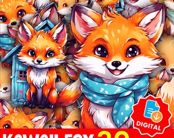 Kawaii Fox Sticker Clipart Bundle: Boho Woodland Animals (PNG Digital Download - 30 Images)