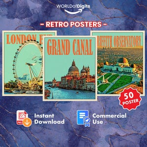 Lot de 50 affiches de voyage vintage | Art mural rétro | Téléchargement numérique | Décoration d'intérieur | Explorez des destinations emblématiques | Téléchargement instantané -2