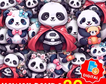 Kawaii Panda Clipart & Sticker Pack: Chibi Bear PNG Graphics (Commercial Use