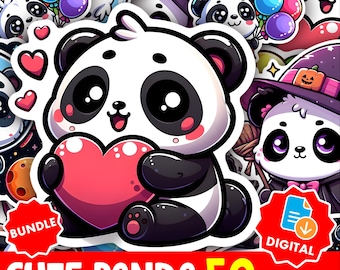 Cute Kawaii Panda Sticker Pack PNG | Adorable Animal Clipart for Planners, Bullet Journals & Digital Projects