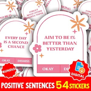 Pacote de Adesivos com Citações Positivas e Motivacionais PNG | Palavras Inspiradoras para Agendas, Diários, Scrapbooks e Artesanato Digital