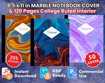 Marmor Notizbuch Cover: 50 KDP Bereit PDF Dateien (8.5x11, 120 linierte Seiten)