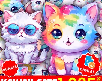 Witchy Cat Stickers Bundle, Cute Chibi Kitty Pack, Mystical Pastel Cats for Planner Journal, Printable PNG Files,Instant Digital Download-36