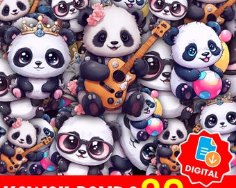 Kawaii Panda Clipart & Sticker Pack: Chibi Bear PNG Graphics (Commercial Use
