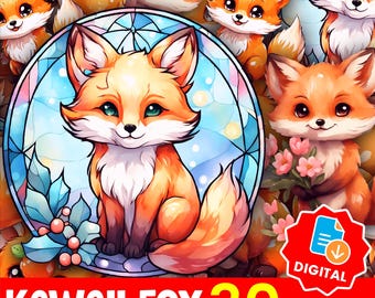 Kawaii Fox Sticker Clipart Bundle: Boho Woodland Animals (PNG Digital Download - 30 Images