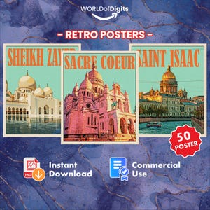 Explorez le monde avec 50 posters de voyage vintage | Téléchargement numérique | Décoration pour la maison et le bureau | Art rétro | Destinations de voyage emblématiques -4