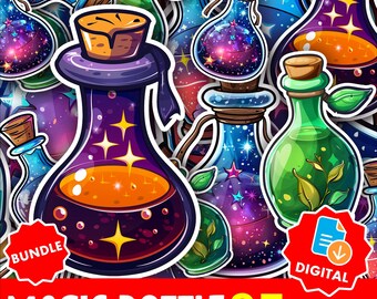 Kawaii Potion Bottle Sticker Pack: Witchy Planner Clipart (PNG Digital Download)
