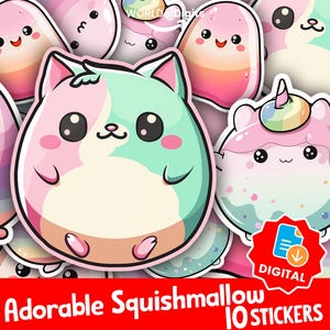 Adorable Kawaii Sticker Pack, Cute Squishmallow-Inspired Characters, Pastel Rainbow Aesthetic, Cute & Adorable Plushie Squad, PNG Download 2
