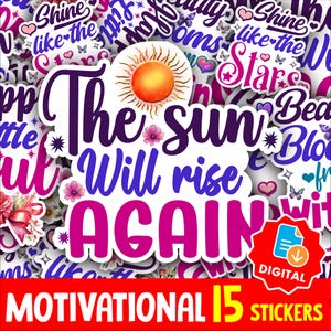 Pacote de Adesivos com Citações Inspiradoras | Adesivos PNG Motivacionais para Diários, Agendas, Álbuns de Recortes e Artesanato Digital
