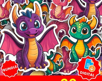 Kawaii Dragon Sticker Pack | Cute Cartoon Dragon PNG Bundle | Adorable Baby Dragon Clipart for Planners, Journals & Crafts