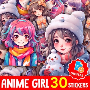 Kawaii Anime Cute Girl Sticker Bundle PNG, Pastel Anime Clipart for Planners Journals, Cricut Project, Instant Download Printable Set -8