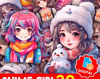 Kawaii anime schattig meisje sticker bundel png, pastel anime clipart voor planners tijdschriften, Cricut project, instant download afdrukbare set-8