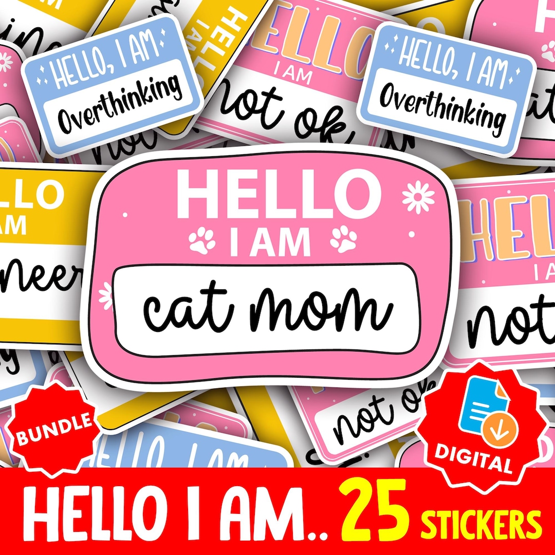 Hello I Am Sticker Bundle PNG | Cute Profession Label Stickers for Name ...