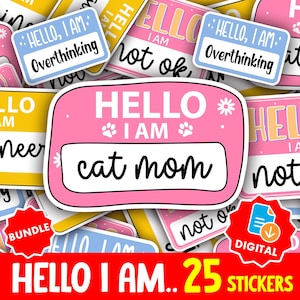 Paquete de pegatinas "Hola Soy" PNG / Bonitas pegatinas de profesión para etiquetas de nombre, álbumes de recortes, diarios y agendas digitales / Divertido conjunto de trabajo