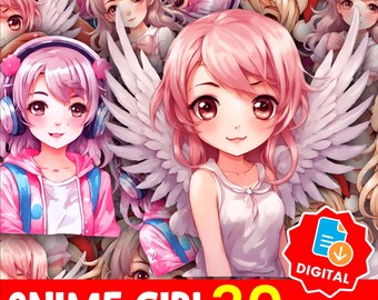 Kawaii anime schattig meisje sticker bundel png, pastel anime clipart voor planners tijdschriften, Cricut project, instant download afdrukbare set-33