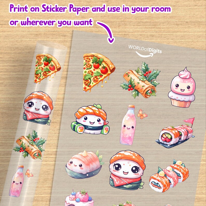 Kawaii Anime Food Sticker Clipart Bundle: Chibi Dessert Graphics (PNG ...