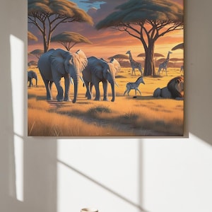 Realistic African Wildlife Landscape Printable Wall Art | African Wildlife Digital Download  | Safari Animal Digital Download