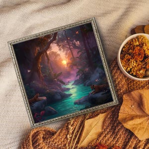 Fantasy Amazing Rainforest Wall Art | Landscape Digital Download | AI Generated | Enchanted Jungle Landscape | Magical River & Glowing Flora
