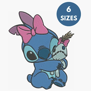 Stitch with bow embroidery design files, Stitch and angel machine embroidery files, machine embroidery files, 6 Sizes