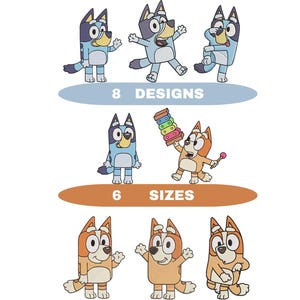 Bluey embroidery design and Bingo embroidery design bundle file, 8 Designs, Bluey machine embroidery, Blue dog Emb, 6 Sizes