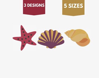 Diseño de bordado de conchas marinas: Playa, verano y océano (descarga digital)