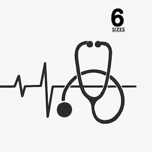 Stethoscope Embroidery Design, Heartbeat stethoscope design, Doctor Embroidery Designs, Nurse Embroidery Design, Medical embroidery, 6 Sizes