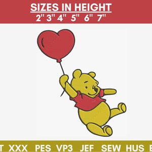 Winnie Pooh Embroidery Design, Bear Pooh Embroidery Files - 6 Sizes, Digital download