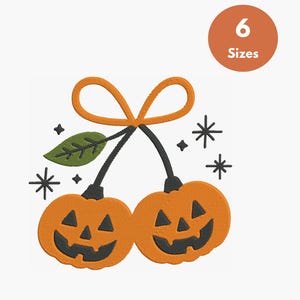 Pumpkins embroidery design, Pumpkin Bow design file, 6 Sizes