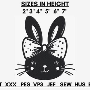 Easter Bunny Embroidery Design, Easter bunny with bow embroidery design, Easter rabbit embroidery design, 6 sizes, Instant Download