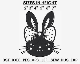 Easter Bunny with Bow Embroidery Design: 6 Sizes (Instant Download)