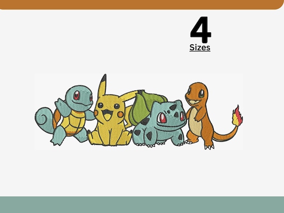 Pokemon embroidery design, Pickachu embroidery design, 4 Sizes, Instant Download