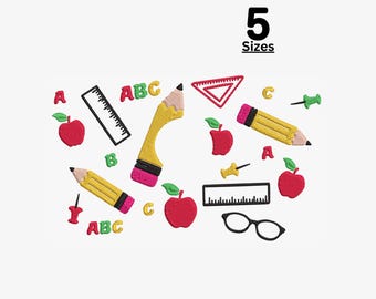 School Embroidery Design, Teacher Gift, School Supplies (5 Sizes) (Instant Download)