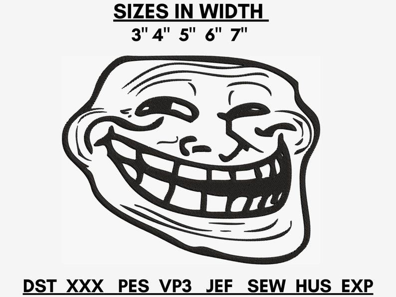 Trollface First Design Troll Face Embroidery Design: Meme Face, 5 Sizes (instant Download ...
