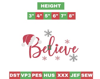 Believe embroidery design, Christmas machine embroidery,6 Sizes