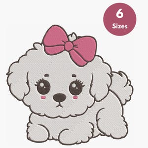 Bichon dog embroidery design, bichon Frise dog embroidery, Bichon dog with bow embroidery, 6 Sizes, Instant download