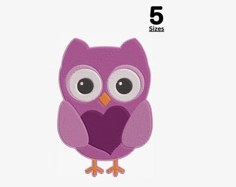 Borduurontwerp uilhart: gebloemde vogel (5 maten) (directe download)
