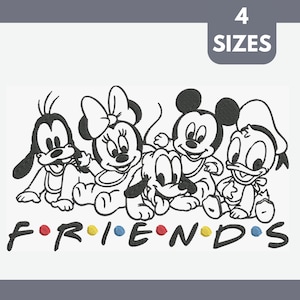 Motif de broderie d'amis Mickey mouse, motif de broderie Mickey mouse, 4 tailles, téléchargement immédiat