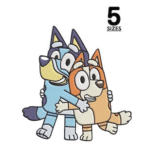 Bordado Bluey e Bingo, arquivo de bordado Bluey e bordado bingo, 5 tamanhos, download instantâneo