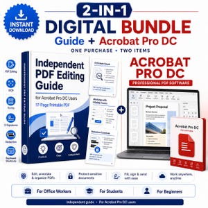 Adobe Acrobat Pro DC Licen sed Sof tware Bundle, PDF Editing Guide, OCR Forms Redaction Shortcuts, Digital Delivery For Windows