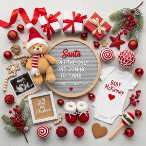 Faire-part de grossesse numérique pour Noël \ Faire-part de bébé prévu pour décembre \ Non sexiste\ Modèle modifiable \ Je serai à la maison pour Noël