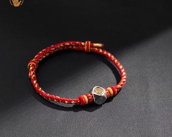 Amitabha Buddha Zodiac Armband, Hund Gris Väktare, Handvävd Röd Snöre Långlivsamulett