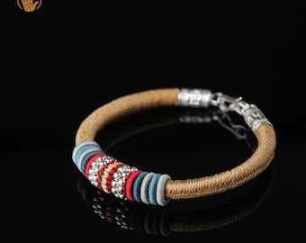 Handmade Tibetan Lucky Knot Bracelet, 925 Silver Clasp, Adjustable Spiritual Protection Amulet for Men & Women, Earthy Energy Jewelry