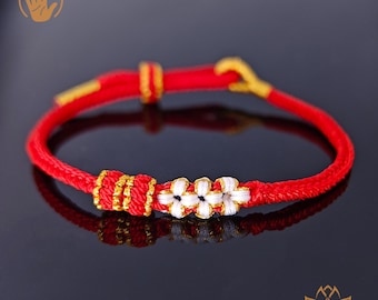 Peach Blossom Knot Bracelet Handcrafted adjustable red cord bracelet Eight-strand braided design 3mm cord width