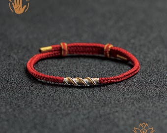 Justerbart rött snöreskyddsarmband, handflätad tibetansk buddhistisk amulett, drakknutdesign, andlig gåva för familj/vän/par